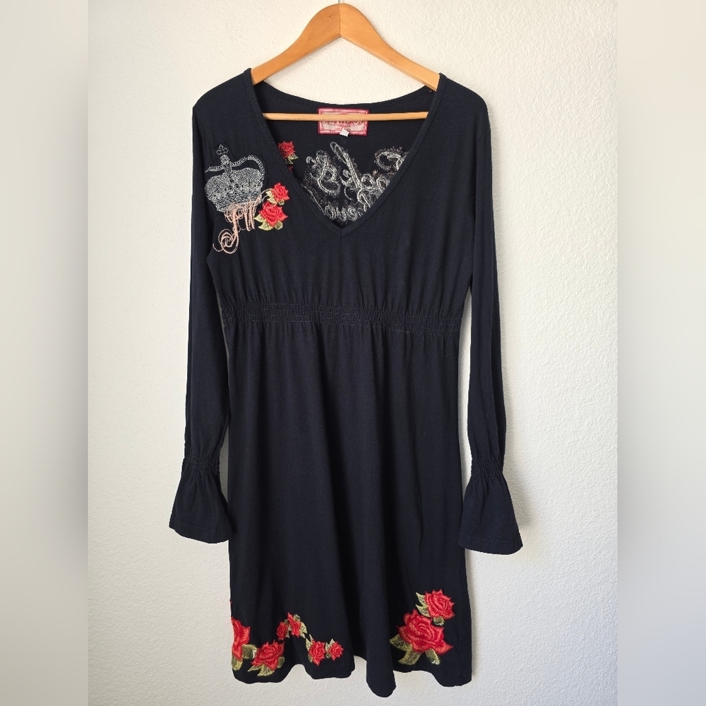 Johhny Was Rock And Revolution Black Long Sleeve Dress, Size Large